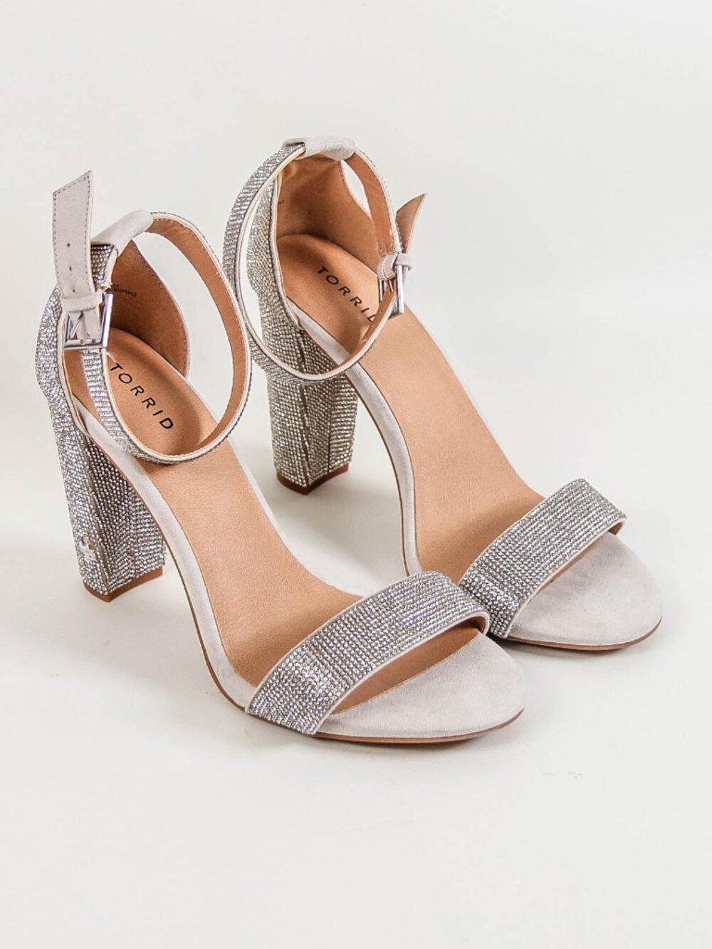 Torrid Silver Rhinestone Block Heel Sandals Size 11.5WW Wide